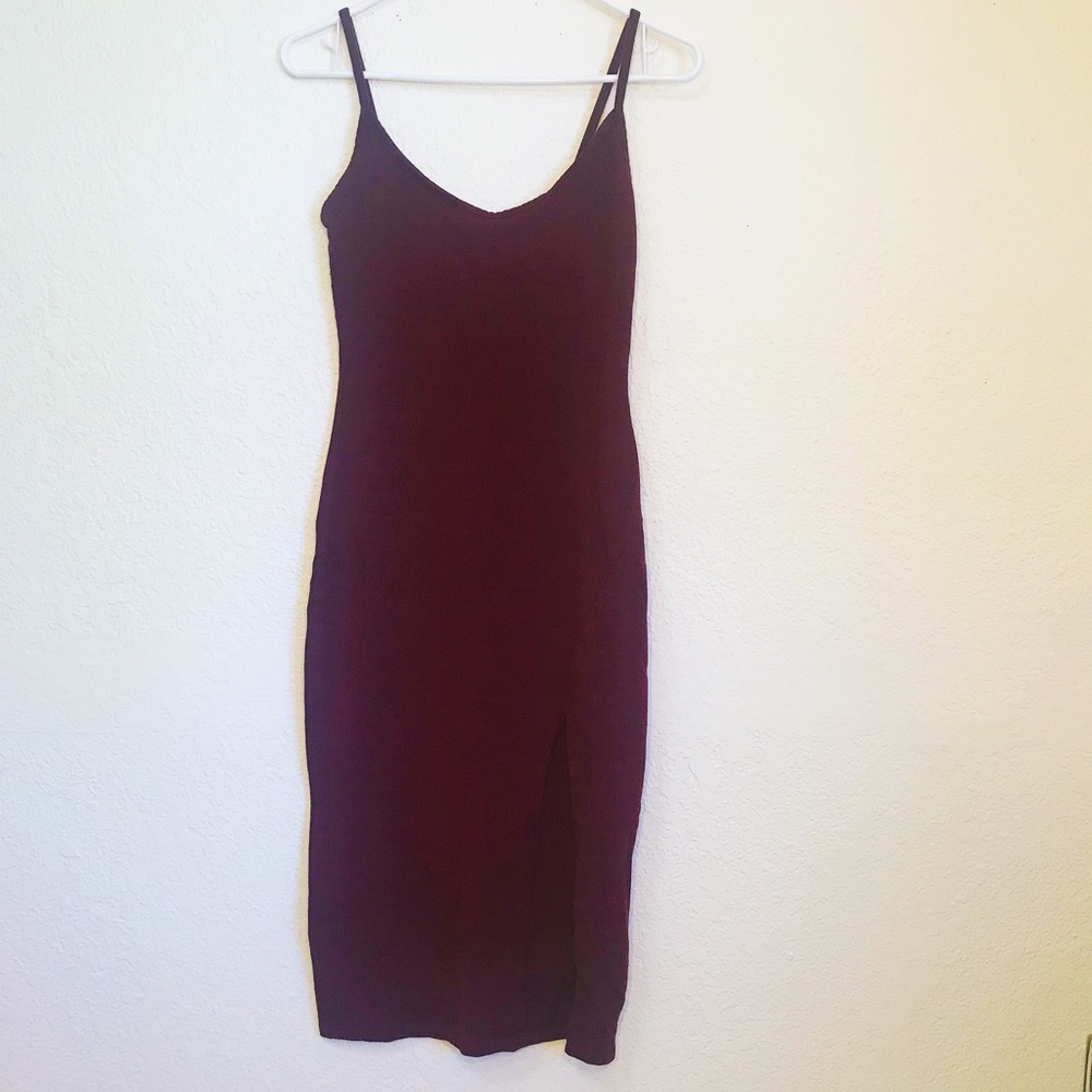 NWOT Forever 21 Maroon Midi Dress with Thigh Slit